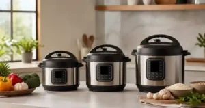 Different Instant Pot sizes on a clean kitchen counter